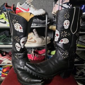 Custom! Caboots TX $1k+ Men's Size 10 D Black Western Cowboy Boots with Skull